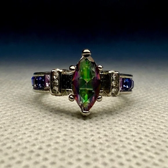 New Stainless Steel & Torina Rainbow Crystal Quartz Ring, Size 6 - Picture 2 of 6